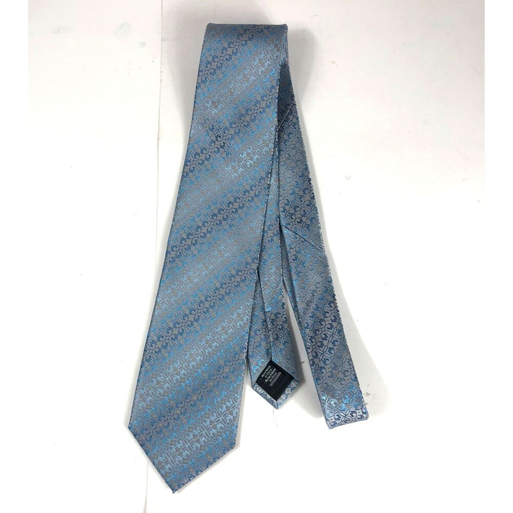 Van Heusen 100% Silk Men's Tie Gray Blue Geometric Medallion Designer Necktie - Picture 6 of 6